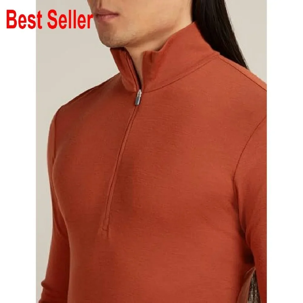 Men's Slim Fit Merino Wool Half Zip Thermal Top Lightweight Base Layer